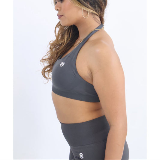 Charcoal Gray Halter Neck Sports Bra